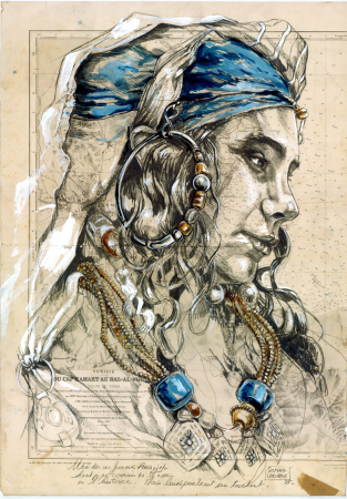 Aquarelles, encre et mine de plomb<br>
53 x 74 cm