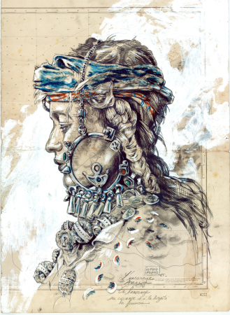 Aquarelles, encre et mine de plomb<br>
52 x 75 cm