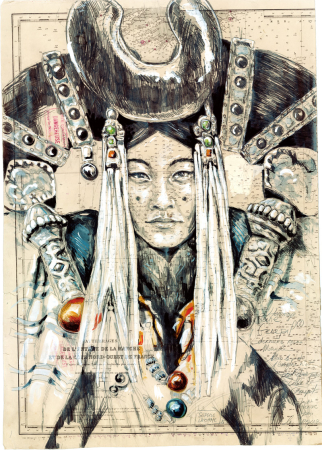 Aquarelles, encre et mine de plomb<br>
52 x 75 cm