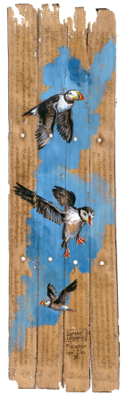 Aquarelles, encre et mine de plomb<br>
sur ancien livre de prière<br>
17 x 59 cm