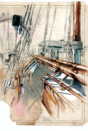 Aquarelles, encre et mine de plomb<br>
50 x 65 cm