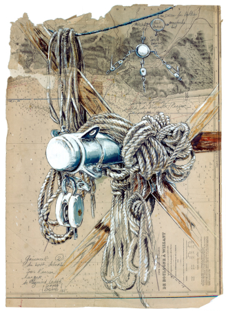 Aquarelles, encre et mine de plomb<br>
50 x 72 cm