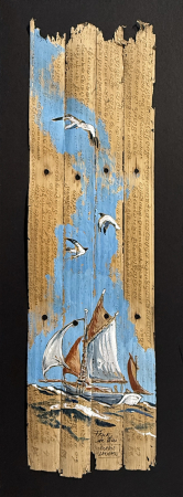 Aquarelles, encre et mine de plomb<br>
sur ancien livre de prière<br>
17 x 59 cm