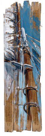 Aquarelles, encre et mine de plomb<br>
sur ancien livre de prière<br>
17 x 59 cm