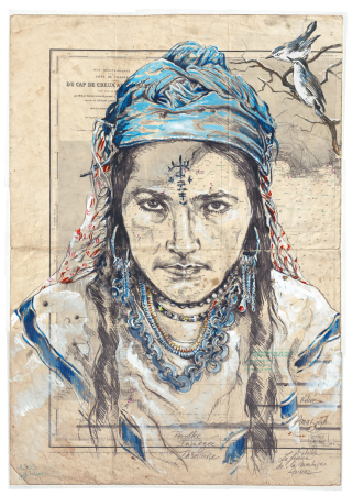 Rebelle des montagnes d'Algérie, <br>a protégé les femme de son village.<br> 53 x 75 cm